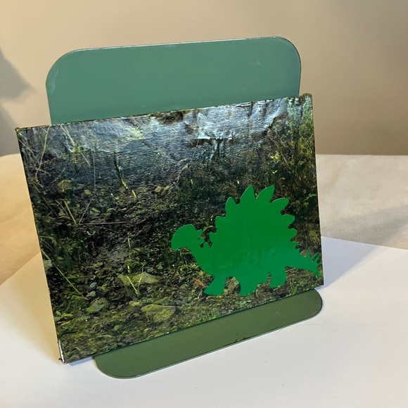 Collage mixed media green stegosaurus dinosaur original art decor - Picture 5 of 9